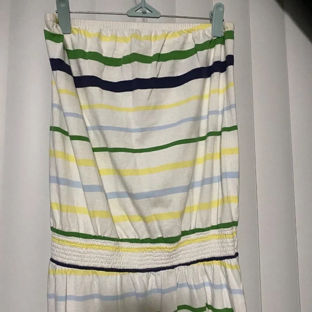 OldNavy green/yellow/blue striped strapless Maxi - Picture 5 of 5